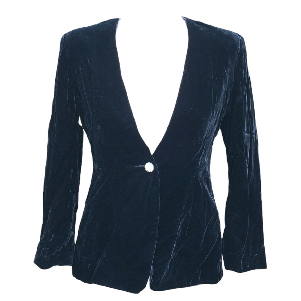 Vintage Designer HUGO BUSCATI MILANO Velvet Lined Black Blazer Size 6